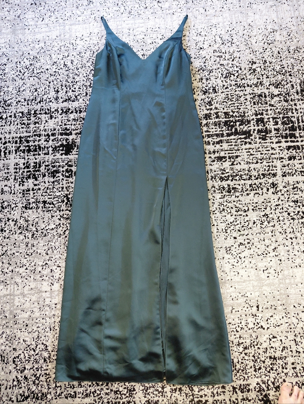 After Six Evergreen Satin Gown 14R Cowl Back Slit Maxi Dress Formal Bridesmaid - Picture 6 of 14